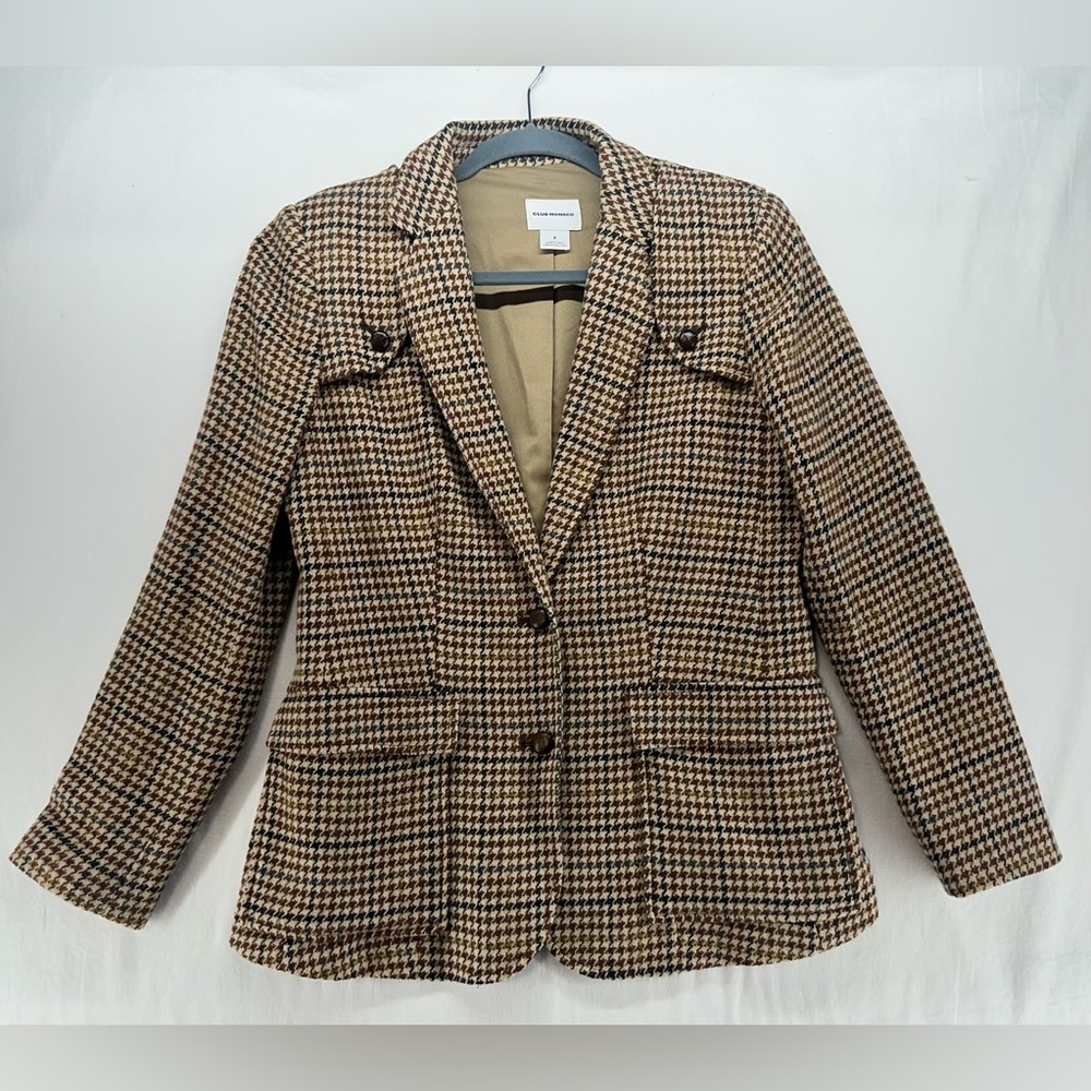 Club Monaco Blazer Houndstooth Wool Blend Brown Womens Size 8